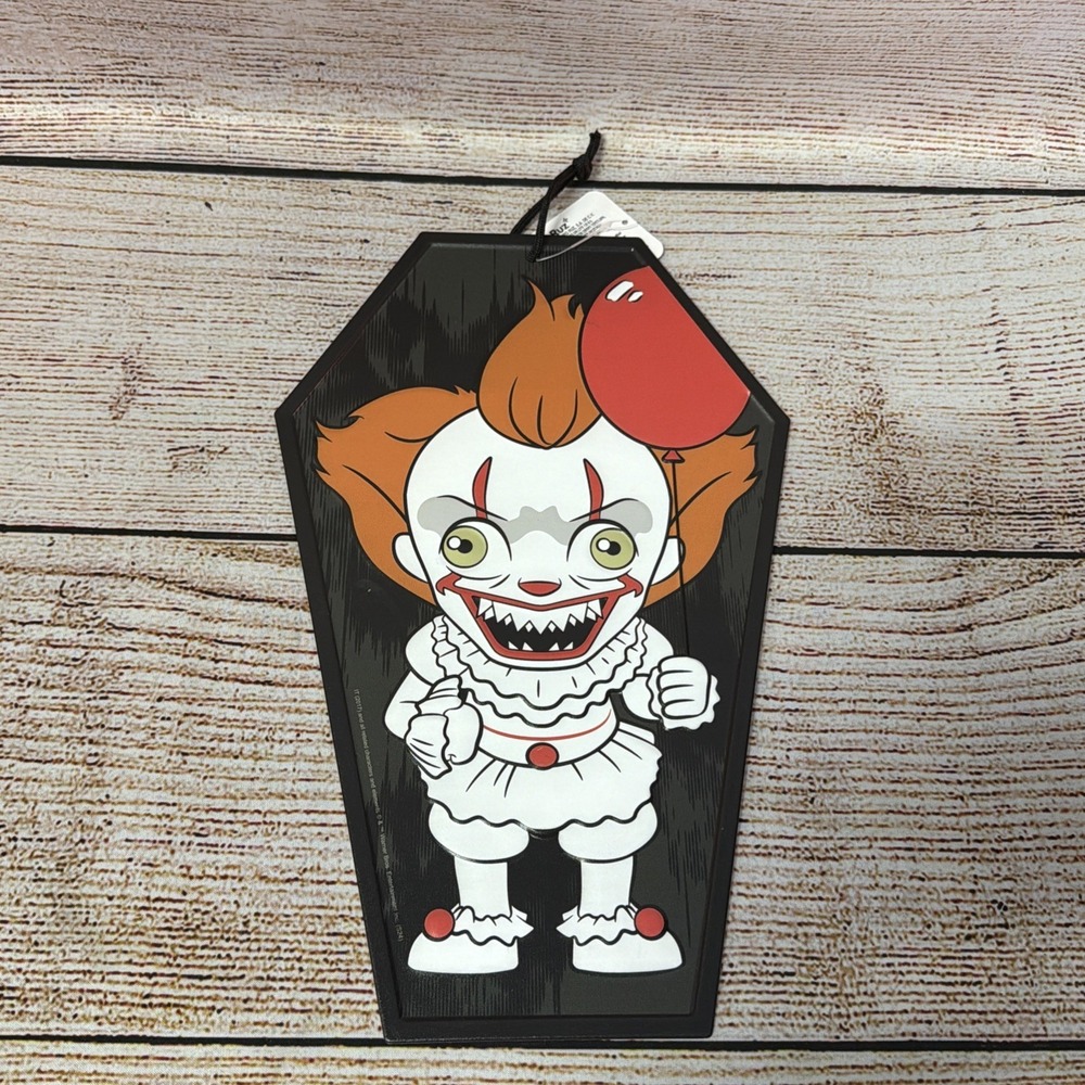 IT Pennywise Metal Hanging Decor Coffin Shape 14" Halloween Party Sign #6727
